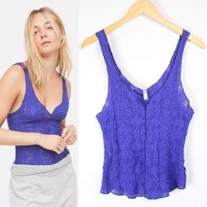 Free People | Blue Pucker Lace Notch Cami Tank Top